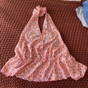 Pink small print floral halter top